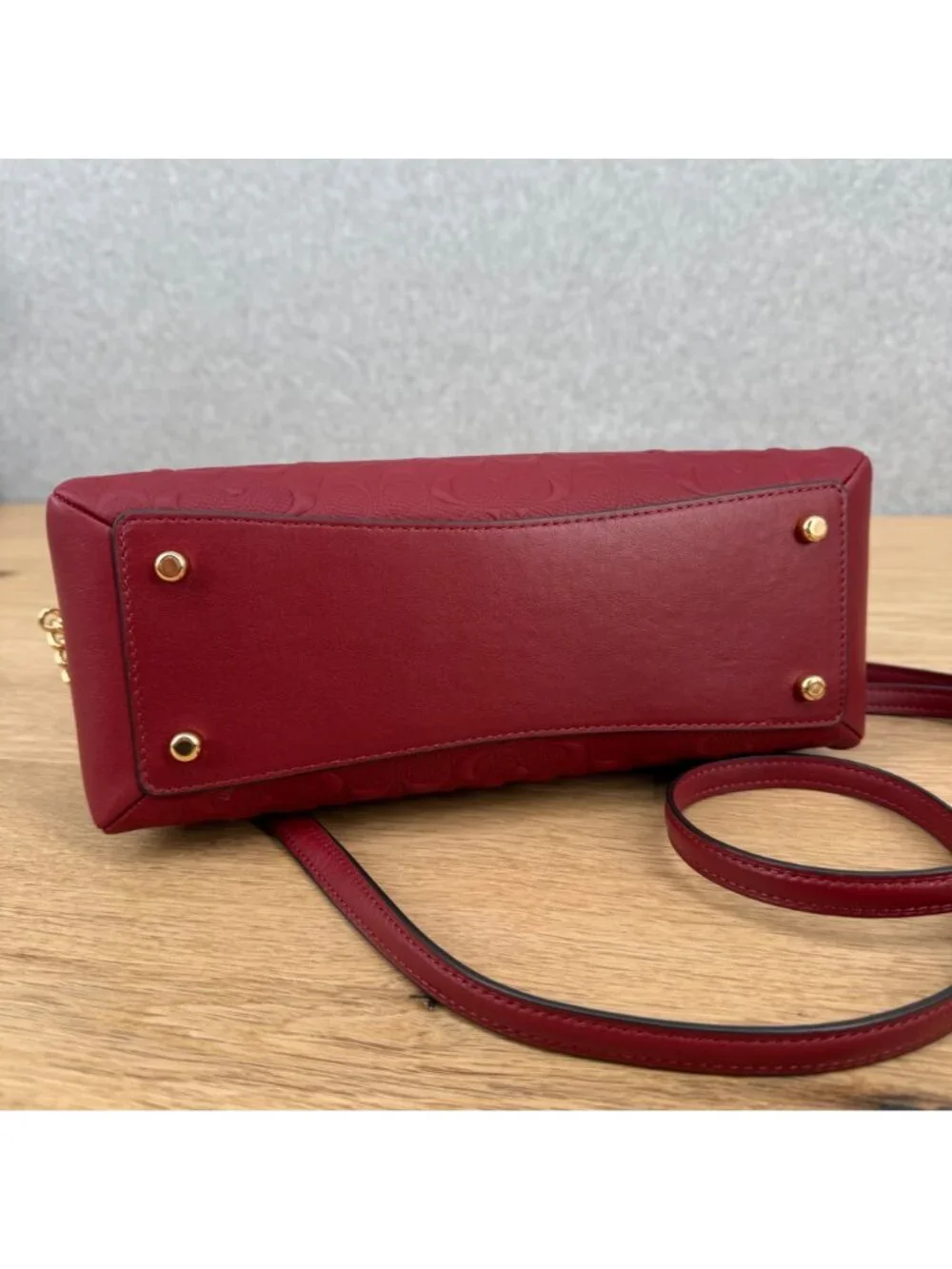 Coach Mini Lillie Carryall Satchel Bag Purse Cherry Red Embossed Leather C7278